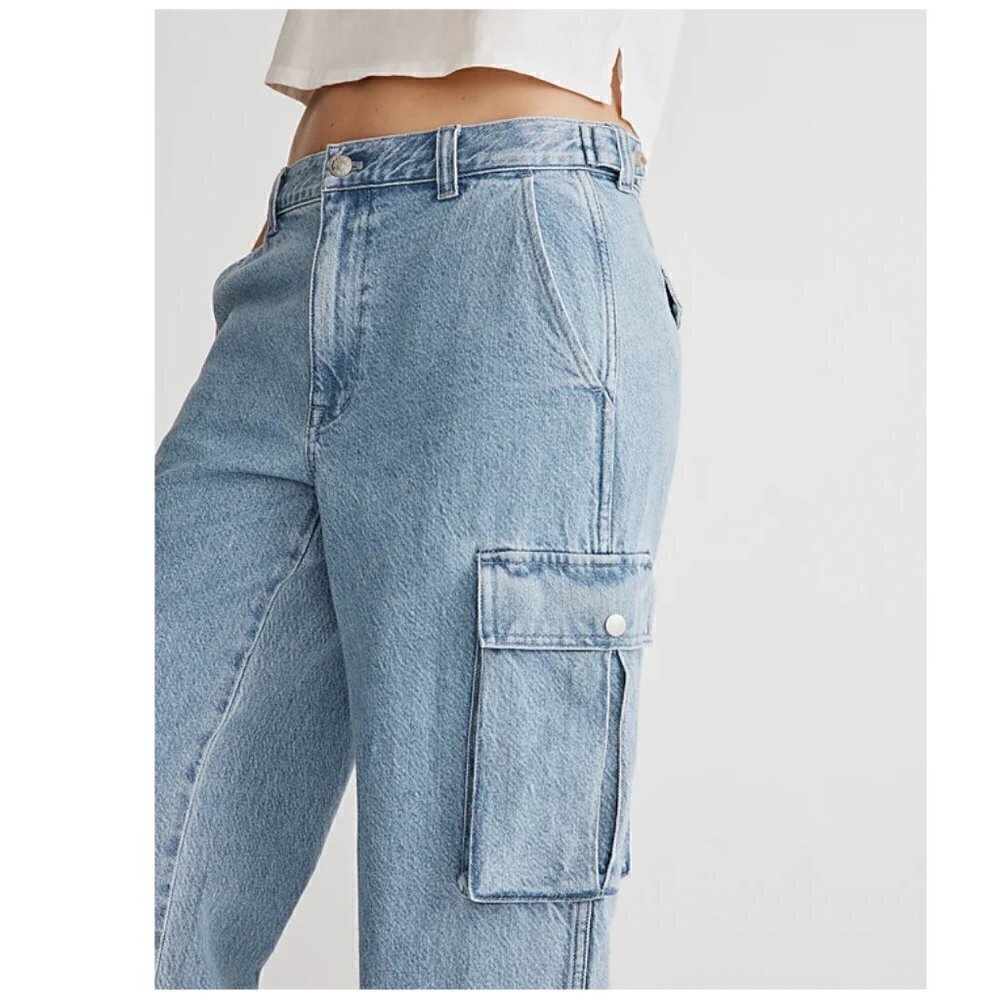 Madewell Low Slung Slouchy Straight Cargo Pocket Jeans Coleman Wash Size 31 NWT - Picture 2 of 13